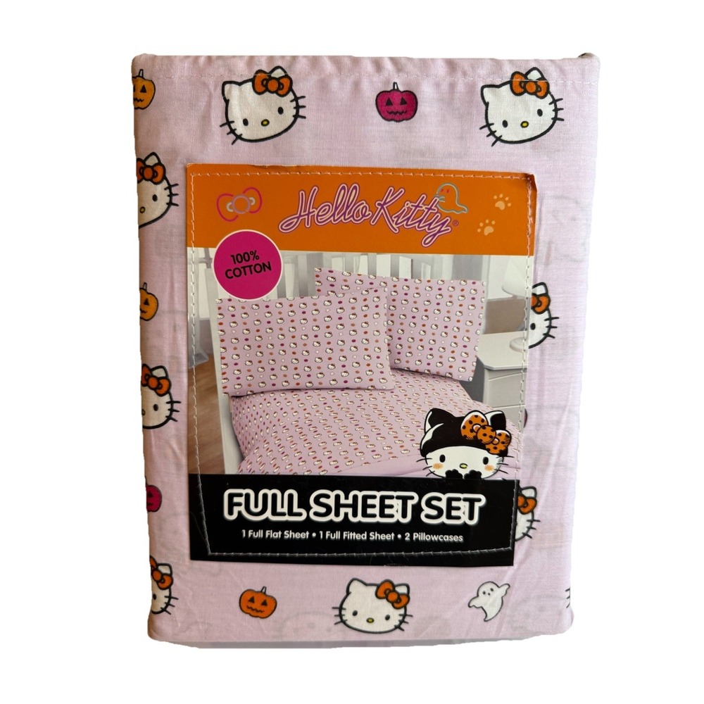 Hello‎ Kitty Halloween Pumpkin Pink Sheets Full Size Cotton
